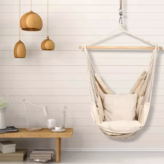 Стул-гамак из хлопчатобумажной веревки с макраме, стул-качалка, садовые качели, подвесной стул-гамак с кисточкой, качели-гнезда, качели-корзины